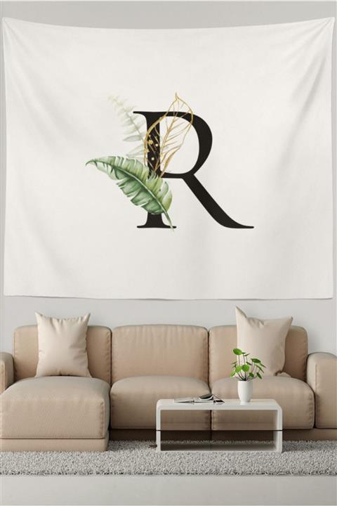 Ysahome Beyaz Renkli Yapraklı R Harfi Desenli Duvar Örtüsü