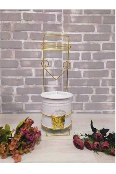 777Home 777 Home Gold Altın Beyaz Ferforje Metal Tuvalet Kağıtlığı Wc Kovası Banyo Aksesuar Takımı