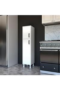 Rani Mobilya F2 Çok Amaçlı Dolap 2 Kapaklı 5 Raflı Banyo Balkon Mutfak Dolabı Beyaz M1