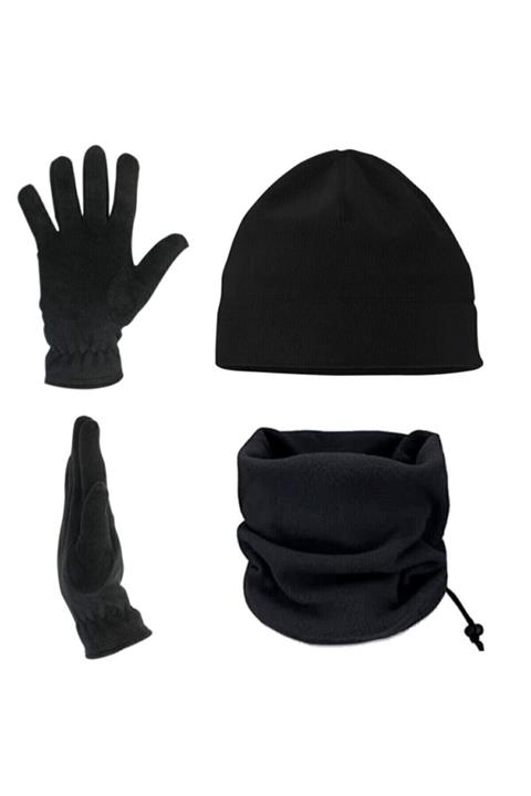 Dijimat Erkek Siyah Polar Bere Boyunluk Eldiven 3'lü Set