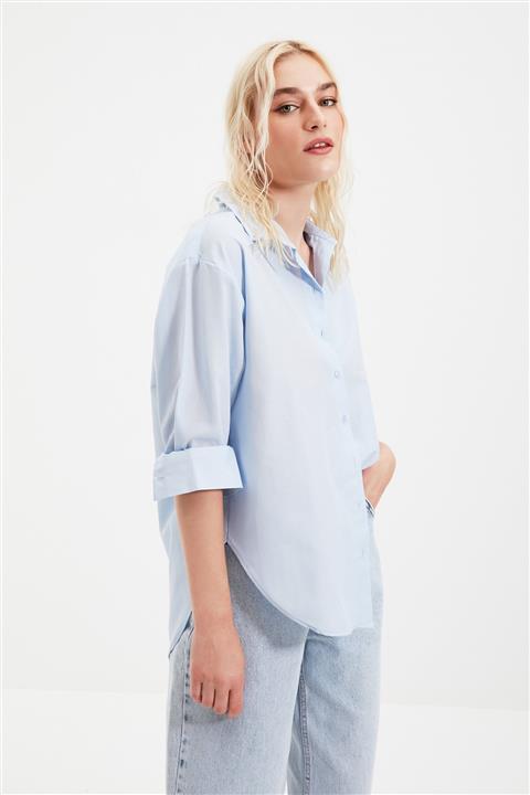 TRENDYOLMİLLA Mavi Loose Fit Gömlek TWOAW20GO0107