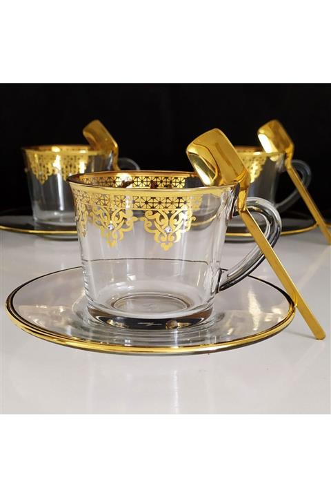 Paşabahçe Abka Ottoman Çay Nescafe Fincanı Ve Kaşık Seti-6 Kişilik