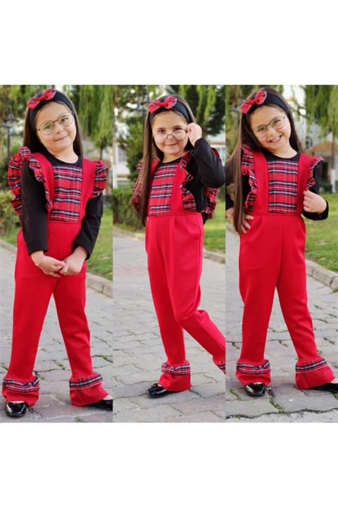 KOKOŞ BEBEK Ekose Tulumlu 3 Parça Yeni Yıl Kombin