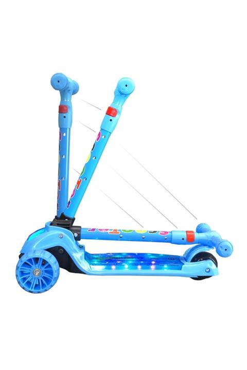 Korps Erkek Çocuk Mavi Led Işıklı Ve Müzikli 3 Teker Frenli Scooter