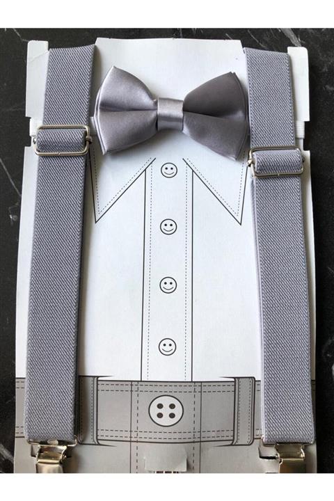 bonbonetti Erkek Çocuk Gri Papyon Askı Seti