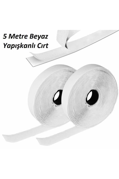 Dünya Magnet 5 Metre Arkası Yapışkanlı Beyaz Cırt Cırtlı Bant - Kaliteli Cırt Bant - Çırt Çırt Band - En 2cm