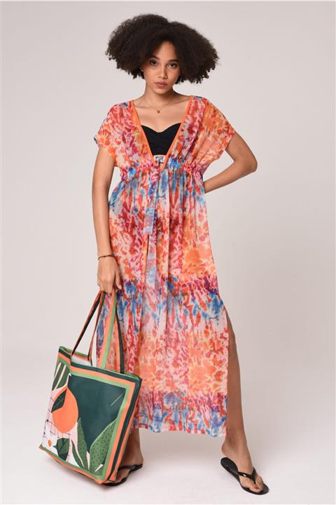 Bolder Batık Desen Plaj Elbisesi