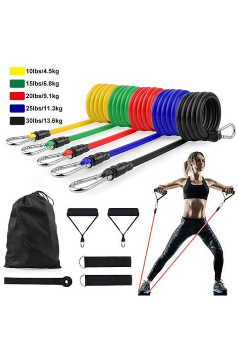 Leyaton 11 Parça / Takım Lateks Direnç Bantları Eğitim Egzersiz Yoga Tüpleri Çekme Halatı