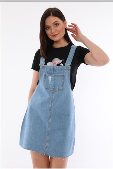 Terrenova Jean Açık Mavi Salopet Elbise Etek