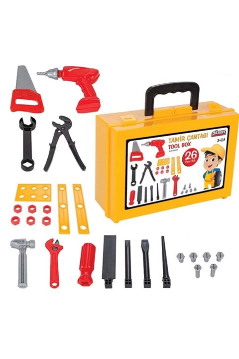 YıldızDükkan Çantalı Tamir Oyun Seti Oyuncak Matkap Usta Tadilat Takım Çantası 26 Parça