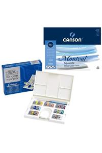 Winsor Newton Winsor & Newton Cotman 14'lü Tablet Suluboya + Canson 300 Gr. 12 Yaprak 24x32 Cold Pres Blok