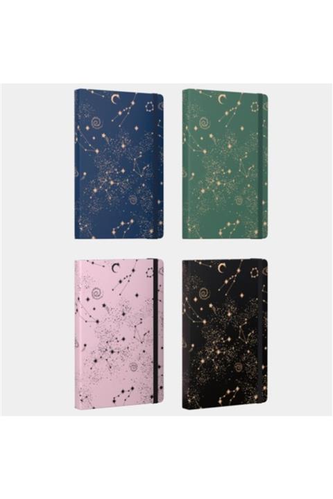 AKILLICA 4'lü Defter Seti Lastikli Çizgili Sert Kapak 13x21 cm Yıldızlar Serisi