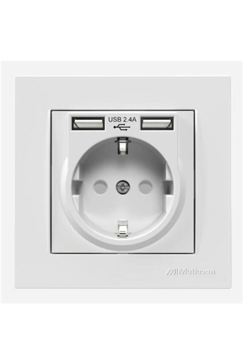 Mutlusan Beyaz Rita 2li Usb Topraklı Priz