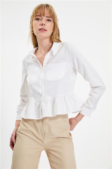 TRENDYOLMİLLA Ekru Cepli Gömlek TWOAW22GO0288