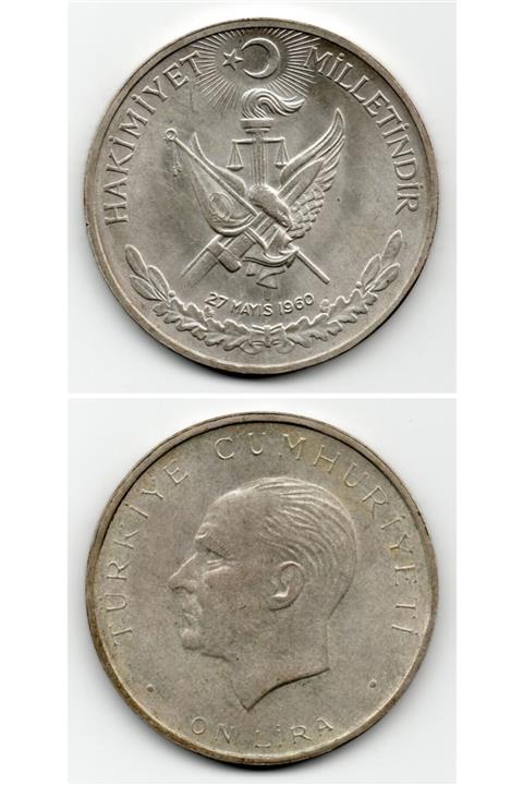 Benim Koleksiyonum 10 Lira (1960) Gümüş (830 Ayar) Çil Eski Madeni Para