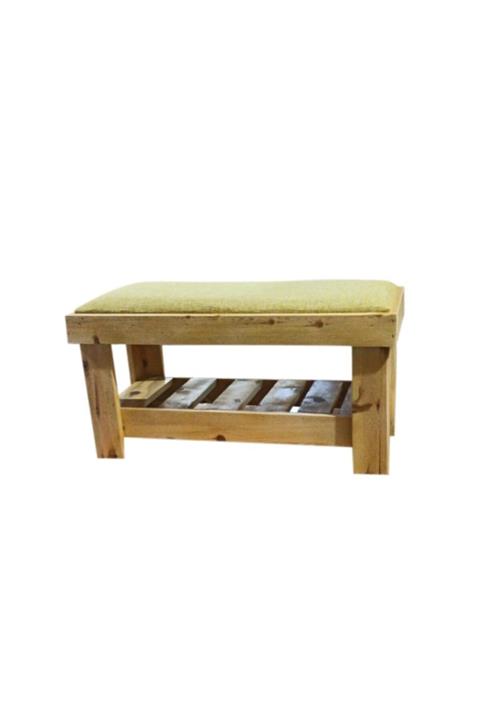 BALTACI MOBİLYA Ahşap Ayakkabılık Puf Doğal Ahşap Masif Çam Ağacı Vernikli 70 X 40 Bahçe Puf Sandalye
