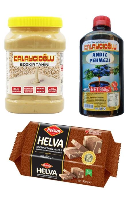 Belde Dere Kalaycıoğlu Beyaz Tahin 935 Gr + Helsan Glikozsuz Kakaolu Helva 400 Gr + Kalaycıoğlu Andız Pekmezi 9