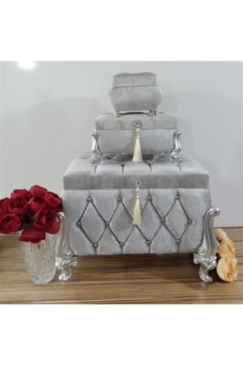 Ceyyiz Çeyiz söz Nişan Bohça Gelin Düğün Damat Çeyiz Sandık 3lü Gri