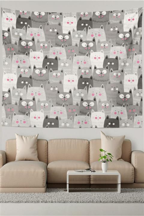 Ysahome Iç Içe Geçmiş Sevimli Kedi Desenliduvar Halısı