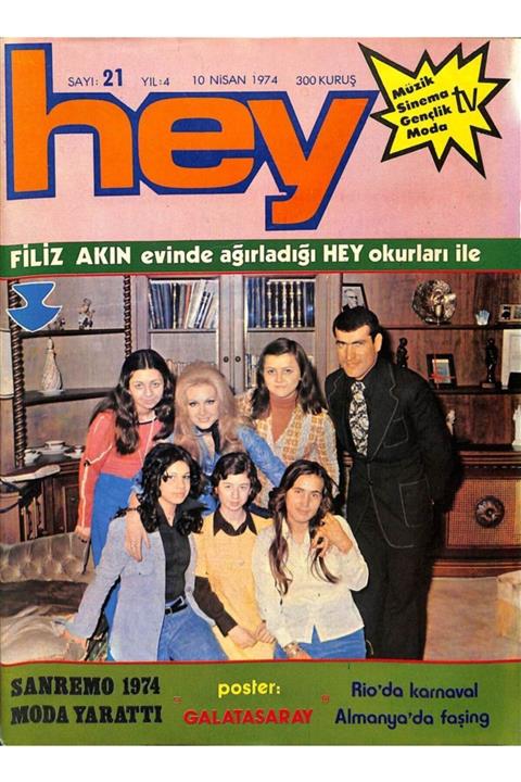 Gökçe Koleksiyon Hey Dergisi Sayı:21 10 Nisan 1974 - Sanremo Ayten Alpman, Yeşim Plak Afişi, Mine Koşan, Fikret Kızıl