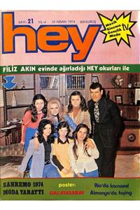 Gökçe Koleksiyon Hey Dergisi Sayı:21 10 Nisan 1974 - Sanremo Ayten Alpman, Yeşim Plak Afişi, Mine Koşan, Fikret Kızıl