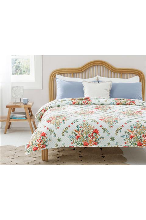 English Home Boho Flowers Çift Kişilik Çok Amaçlı Örtü 200x220 Cm Kırmızı