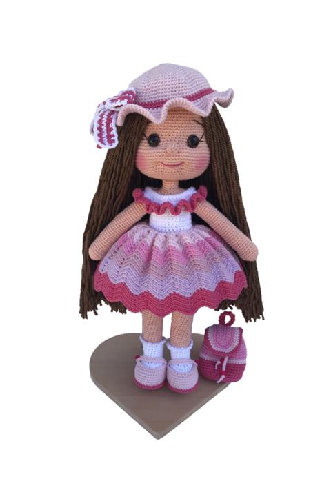 SimayStore Amigurumi Organik Örgü Oyuncak Şapkalı Örgü Bebek 36-37 cm