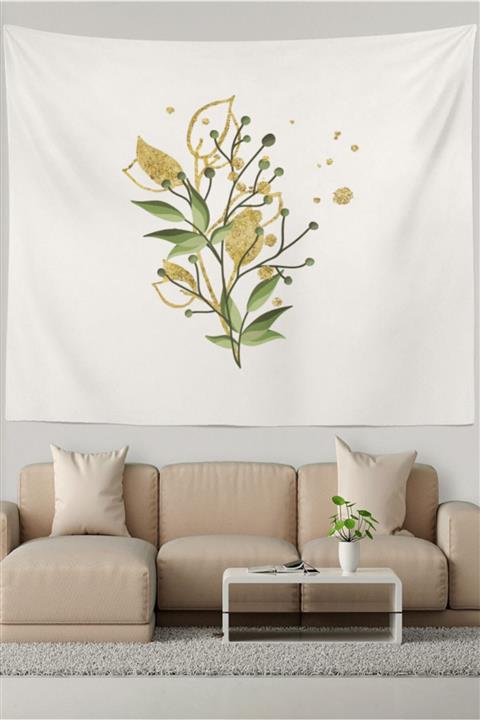 Ysahome Yeşil Altın Sarısı Büyük Yaprak Desenli Duvar Örtüsü