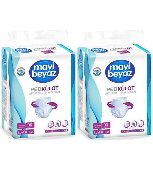 Mavi beyaz Ped Emici Külot Hasta Bezi Large Büyük 60 Adet