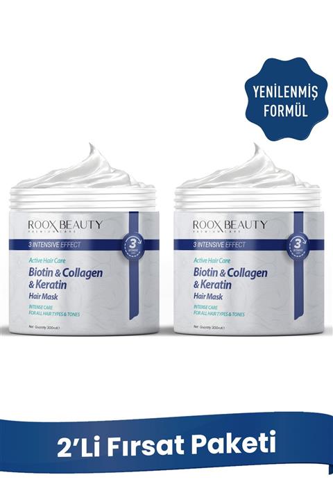 Roox Beauty 2 Adet Keratin - Biotin Ve Kolajen Destekli Saç Maskesi - Hızlı Saç Uzatmak Için Bakım Kremi 300 ml