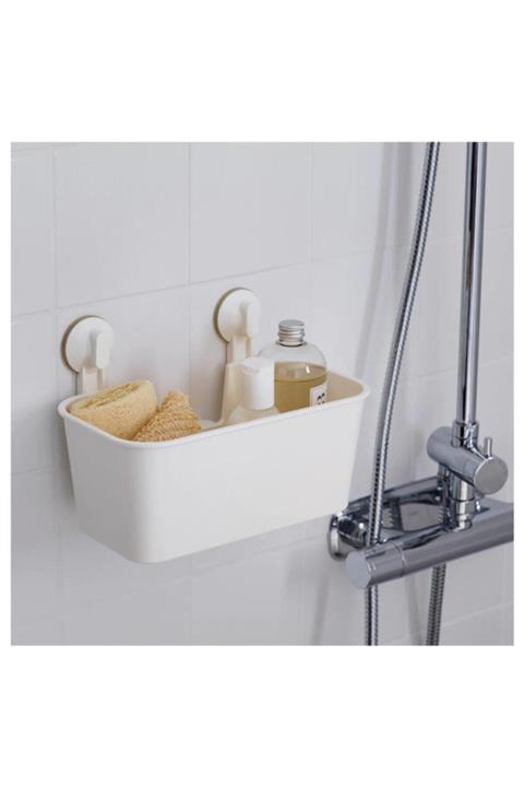 BARBUN Tisken Vantuzlu Duş Sepeti - Beyaz Duş Rafı