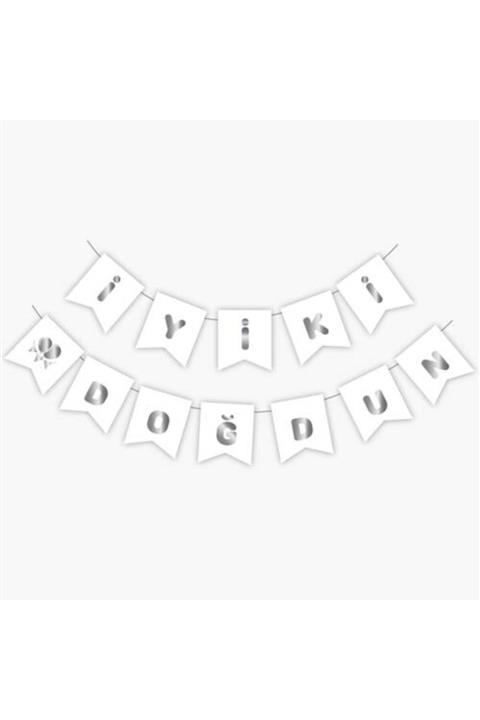 Doğumgünü Marketim Beyaz Gümüş Yaldızlı Banner