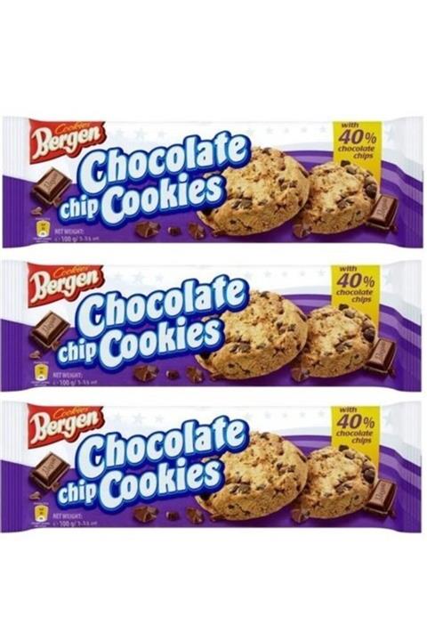 BERGEN Cookies Çikolata Parçacıklı Kurabiye 100gr 3 Adet