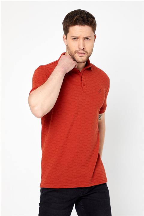 BACKMAN Erkek Turuncu Çizgi Desenli Polo Yaka T-shirt