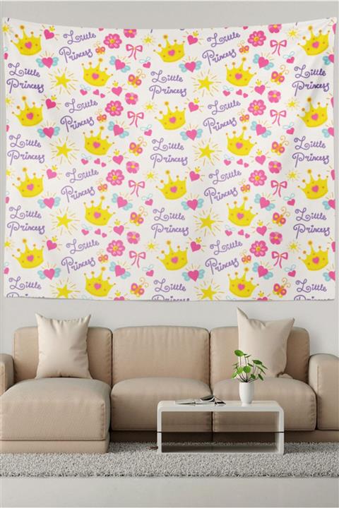 Ysahome Little Princess Yazılı Taç Çiçek Desenli Duvar Halısı