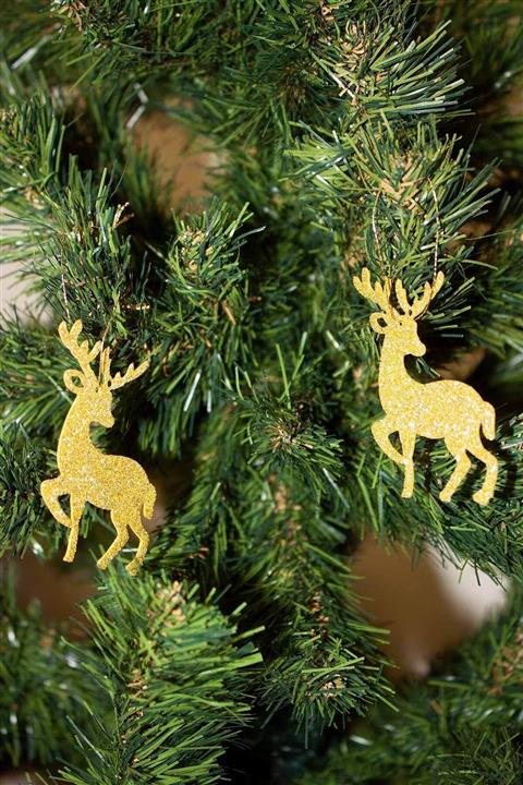 Parti dolabı Gold Altın Keçe Geyik Yılbaşı Ağaç Süs Simli Eva Ağaç ve Hediye Süsü 6lı