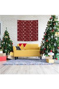 Henge Home Baskılı Duvar Örtüsü Noel Yılbaşı Kırmızı Siyah Ekose Desenli Kar Taneli