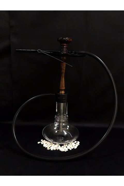 ORJİN TOBACCO Nargile Takımı 46,5 Cm 4 Bilye Üstten Tahliyeli Çelik Borulu 2022 Dizayn Kahverengi