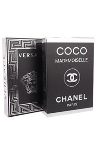 notiyatro Versace Ve Coco Chanel Silver Yaldızlı Dekoratif 2'li Kitap Kutusu Set