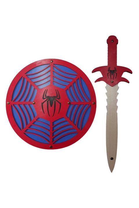 Ahtek Ahşap Oyuncak Seti 2’li, Spider-man Örümcek Adam Kalkanı Ve Kılıcı