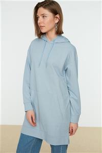 Trendyol Modest Mavi Kapüşonlu Basic Örme Sweatshirt TCTAW22TW0139