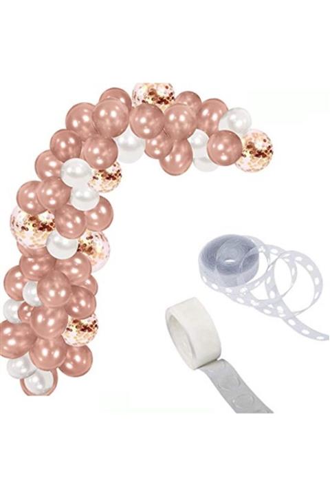 eğlencemarketi Rose Gold Beyaz Konfetili Zincir Balon Seti