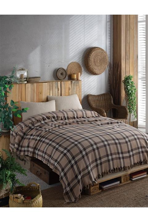 Lux Touch Rugy Kahve-bej Çift Kişilik Pike 200 X 230 Cm Yatak Koltuk Örtüsü Pamuklu Throw