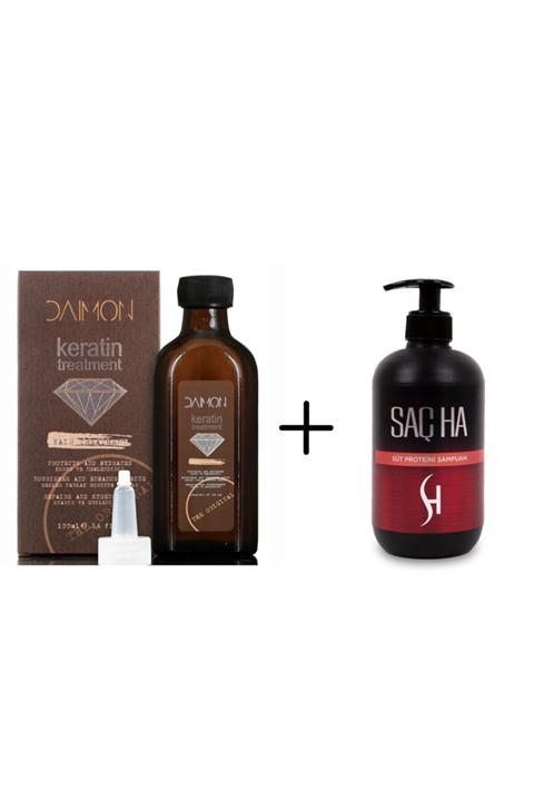 DAIMON Keratin Saç Bakım Yağı 100 ml + Saç Ha Onarıcı ve Güçlendirici Süt Proteini Şampuanı 500 ml