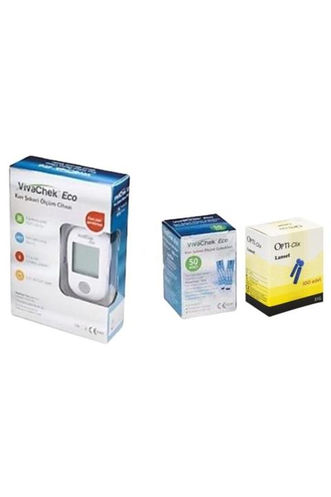 VIVACHEK Eco Şeker Ölçüm Cihazı + 50 Adet Strip + Opti-clix Parmak Delici