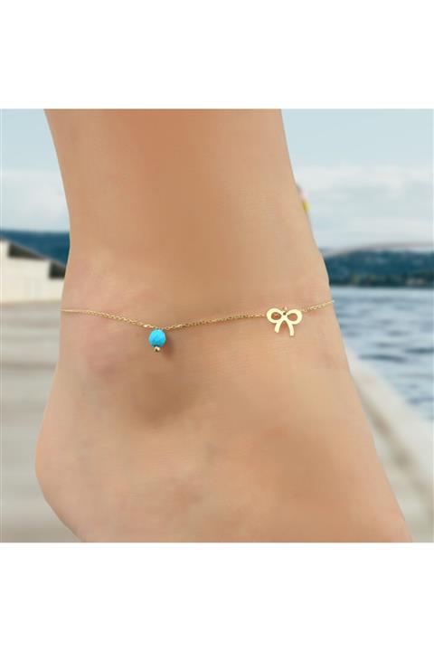 Glorria Altın Firuze Taşlı Fiyonk Halhal