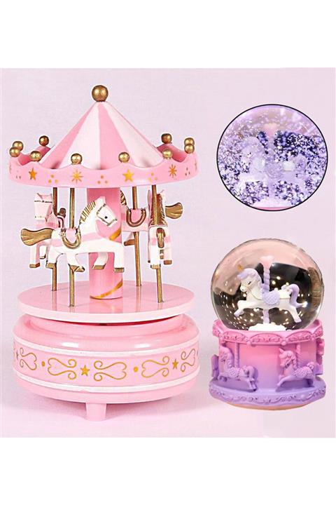 rk tasarım Atlı Karınca Mini Unicorn Işıklı Kar Küresi Ve Müzik Kutusu