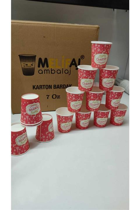 mELİFaj 7 Oz 5,00 gr Karton Bardak Yılbaşı Özel Logolu Kutu İçi 1.000 Adet
