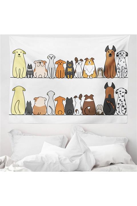 Rengirenk Hayvan Deseni Mikrofiber Geniş Duvar Halısı Komik Evcil Köpekler Desenli