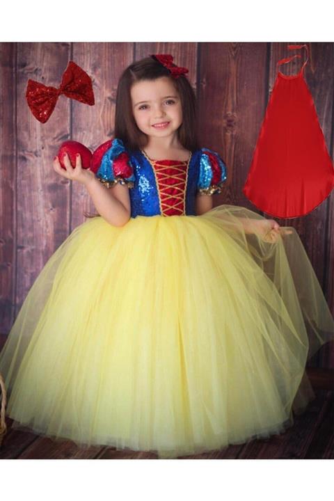 PeoniaKids Kız Çocuk Sarı Berra Tarlatanlı Pelerinli Taçlı Pamuk Prenses Kostüm - Çocuk Pamuk Prenses Elbisesi